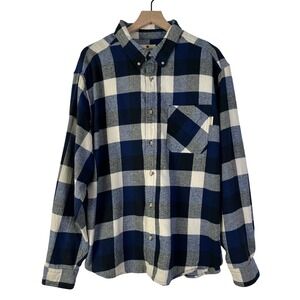 Woolrich Blue Flannel Shirt Button Up Plaid Long Sleeve Menswear XL‎